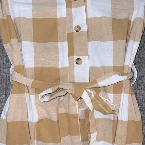 New Trovata Birds of Paradis Tan/White Checkered Jumpsuit Size M